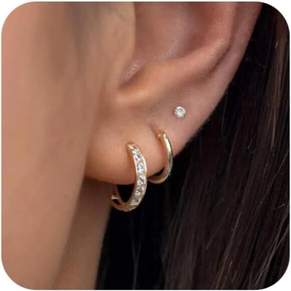 Dainty Gold Earrings for Women 14k Gold Plated Stackable Huggie Earrings Set - Picture 1 of 7